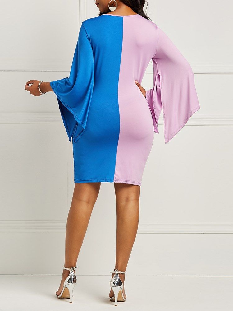 Robe Pour Femmes À Blocs De Couleurs À Manches Longues