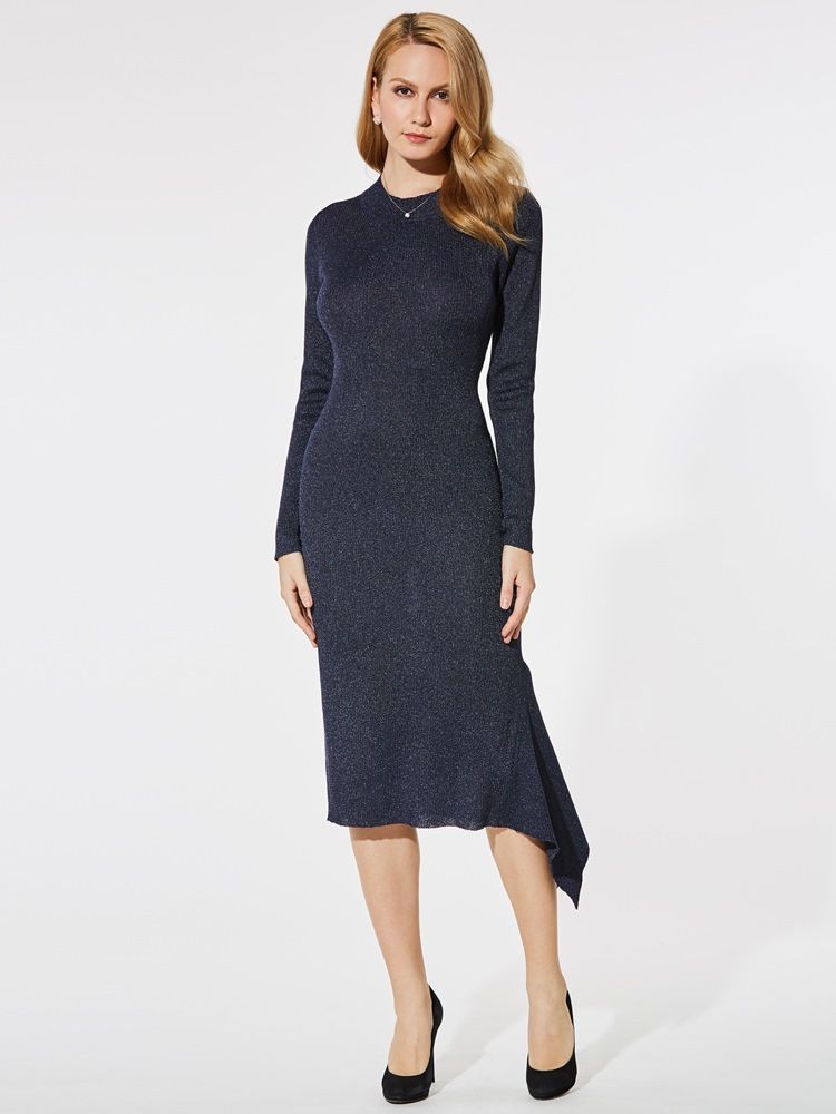 Robe Fourreau Asymétrique Mi-mollet Pour Femme