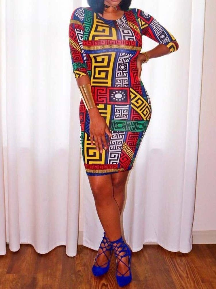 Robe Fourreau À La Taille Moyenne Et À La Mode Africaine Pour Femmes