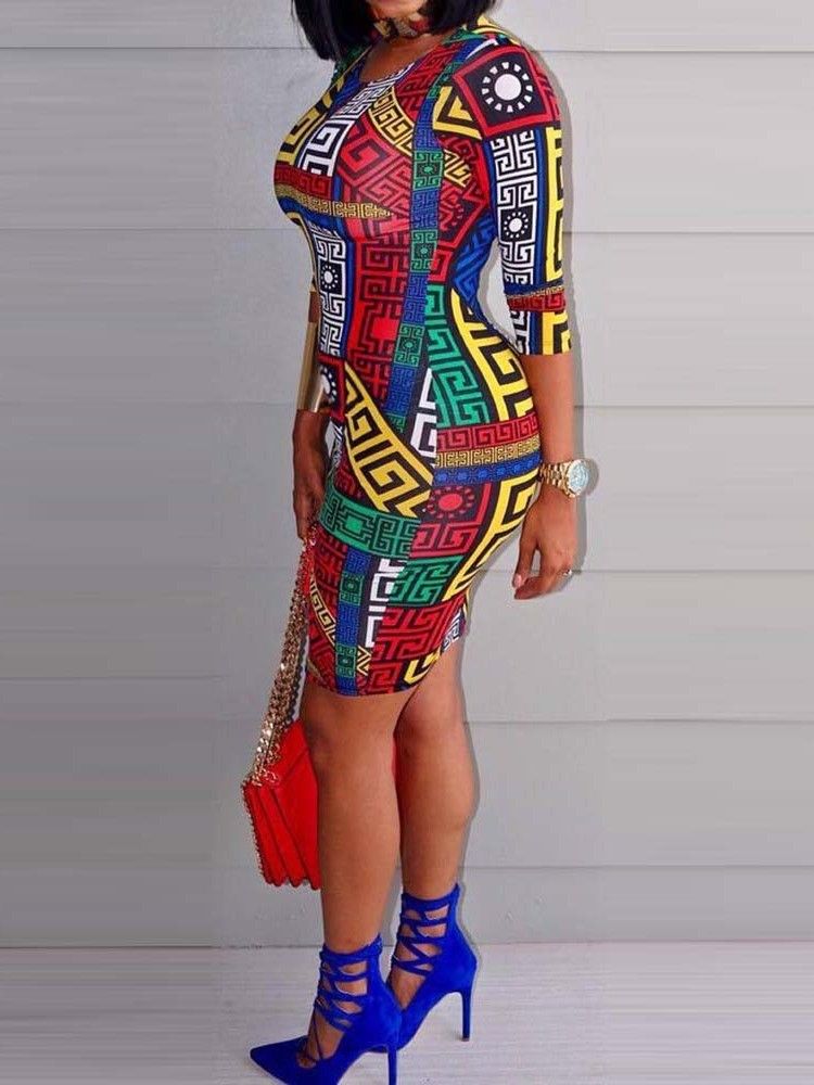 Robe Fourreau À La Taille Moyenne Et À La Mode Africaine Pour Femmes