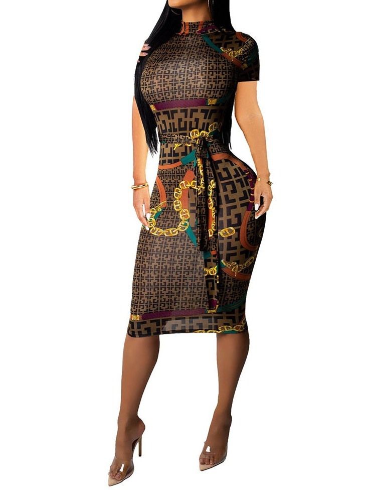 Robe Géométrique Crayon Mi-mollet À La Mode Africaine Pour Femmes