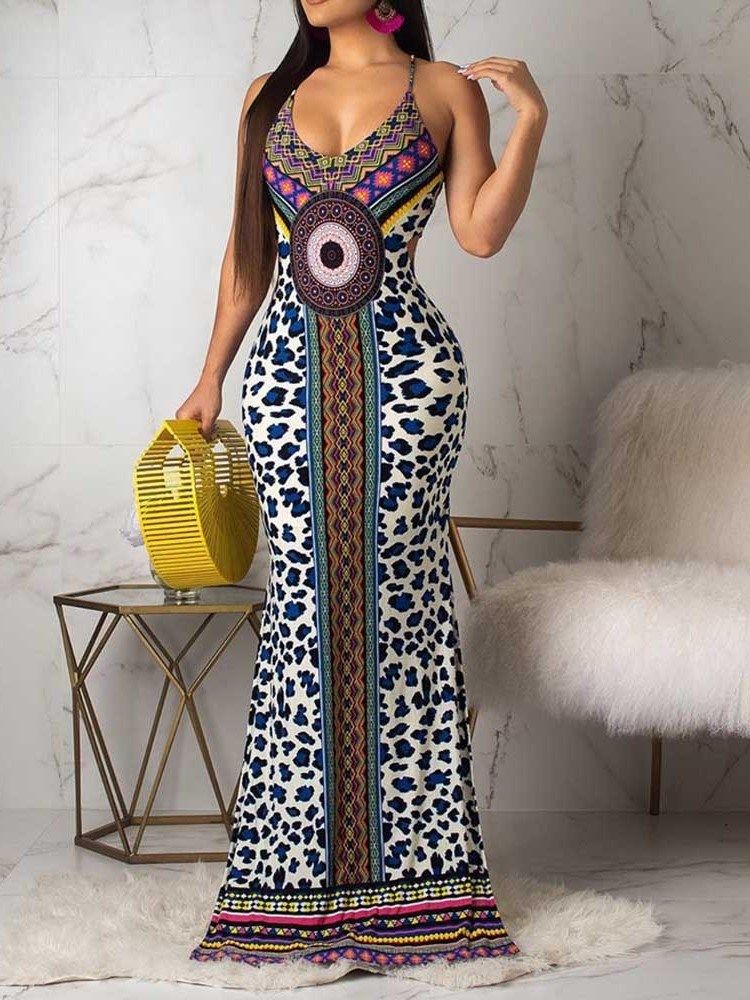 Robe Géométrique Moulante Sans Manches À La Mode Africaine Pour Femmes