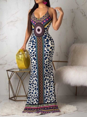 Robe Géométrique Moulante Sans Manches À La Mode Africaine Pour Femmes