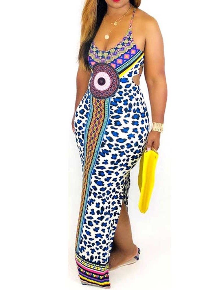 Robe Géométrique Moulante Sans Manches À La Mode Africaine Pour Femmes