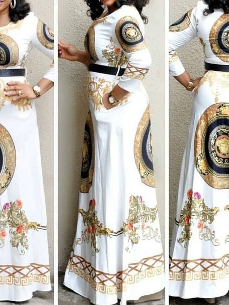 Robe Géométrique À Taille Haute Et À Manches Trois-quarts Pour Femmes