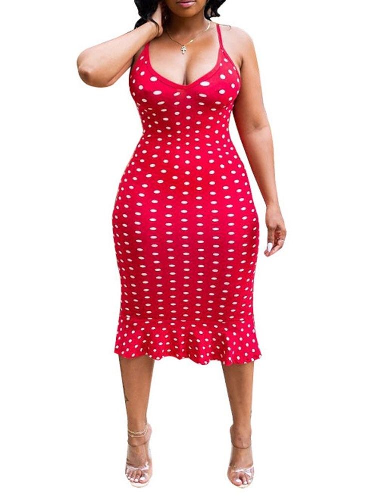 Robe Imprimée À Pois Mi-mollet Sans Manches À Taille Moyenne Pour Femme