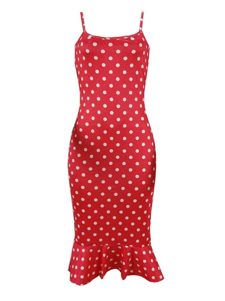 Robe Imprimée À Pois Mi-mollet Sans Manches À Taille Moyenne Pour Femme