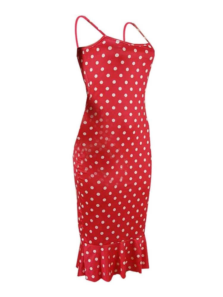 Robe Imprimée À Pois Mi-mollet Sans Manches À Taille Moyenne Pour Femme