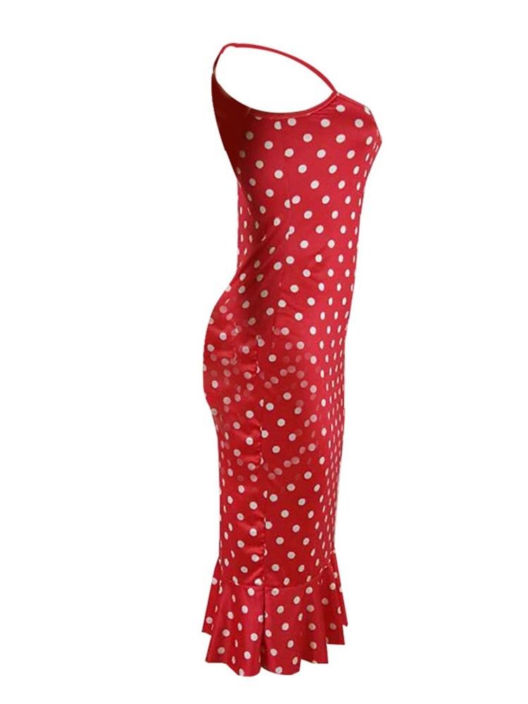 Robe Imprimée À Pois Mi-mollet Sans Manches À Taille Moyenne Pour Femme