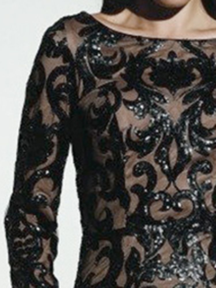 Robe Mi-longue À Sequins Et À Manches Longues Pour Femmes