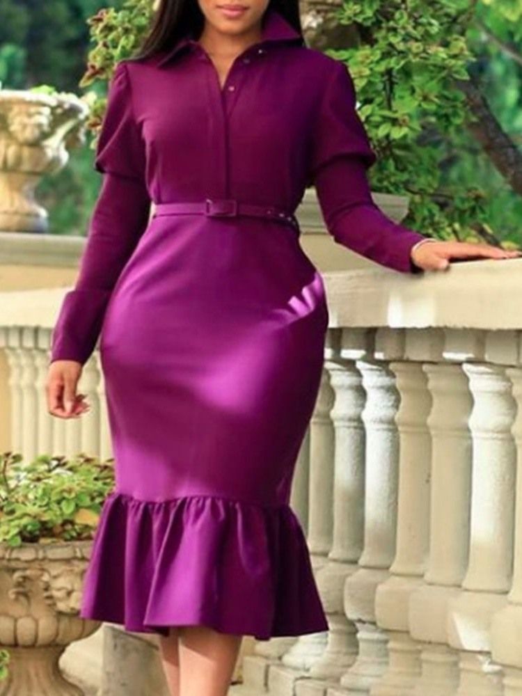 Robe Mi-mollet À Manches Longues Et Taille Moyenne Pour Femmes