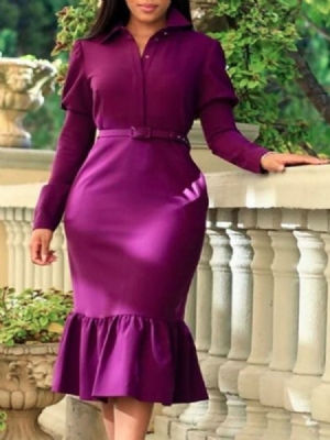 Robe Mi-mollet À Manches Longues Et Taille Moyenne Pour Femmes