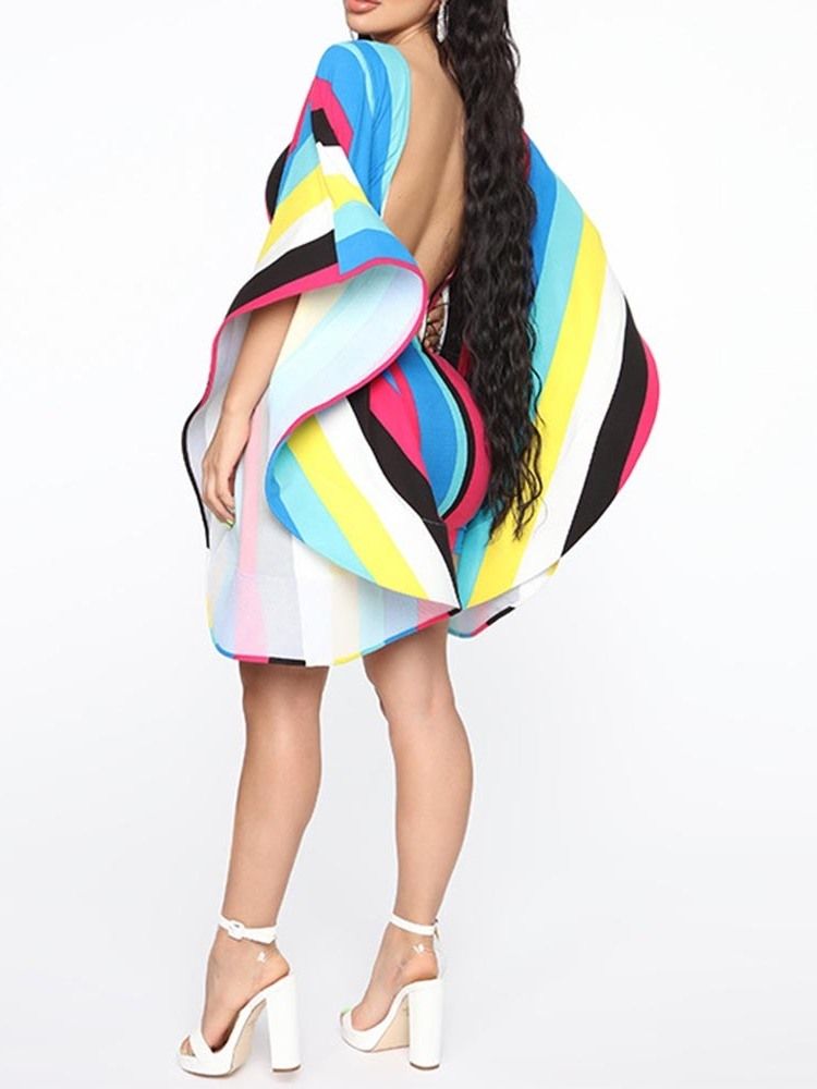 Robe De Mode Dos Nu Moulante À Manches Évasées Et À Blocs De Couleur Pour Femmes