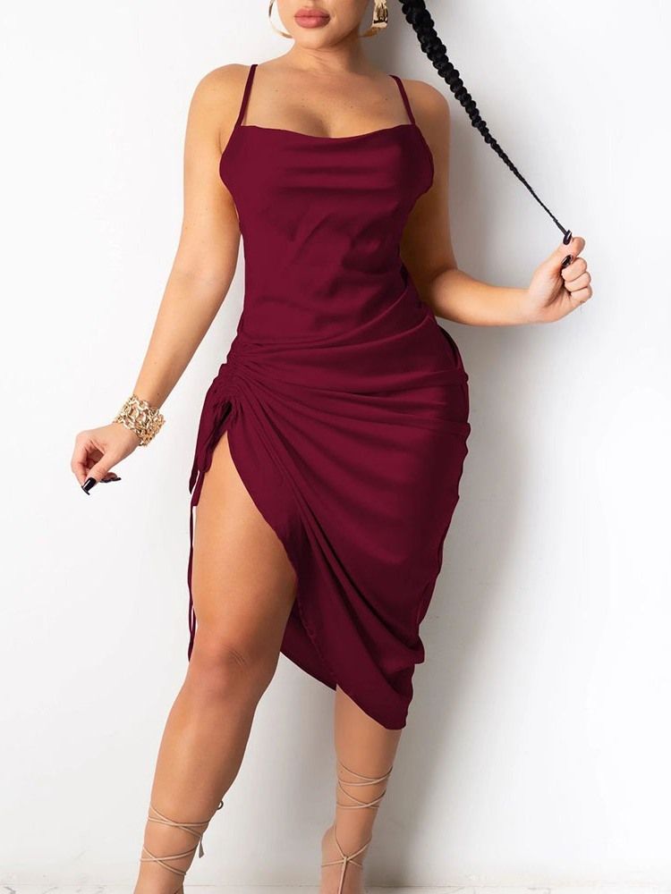 Robe De Mode Unie Asymétrique Sans Manches Mi-mollet Pour Femme