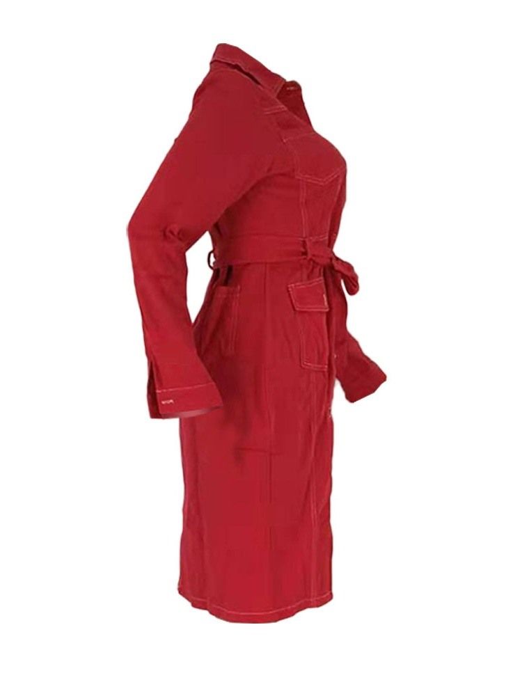 Robe De Mode Unie À Manches Longues Et Revers Pour Femmes