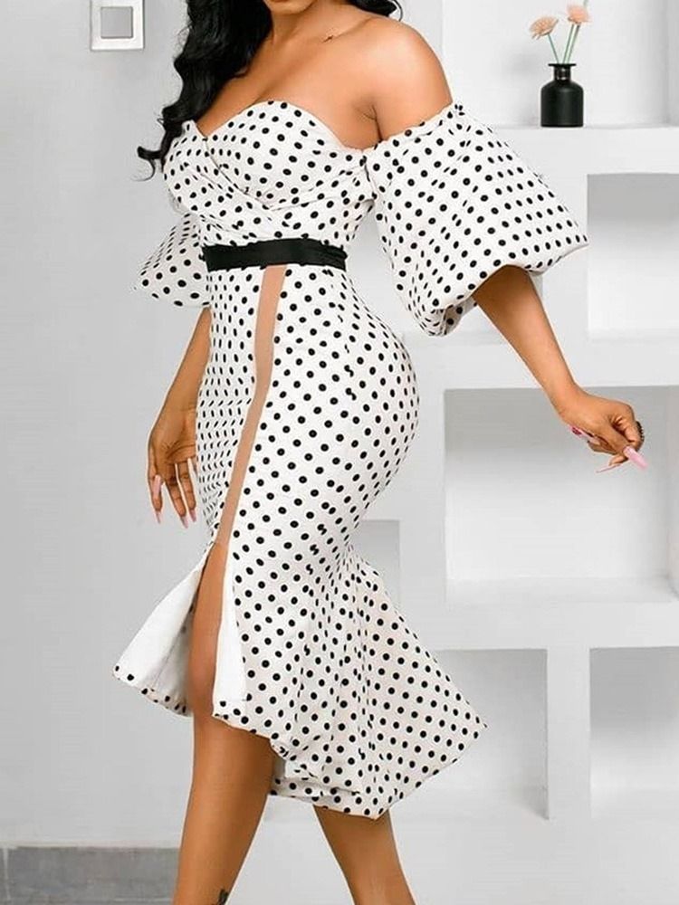 Robe Moulante Asymétrique À Pois Asymétriques À Manches Trois-quarts Pour Femmes