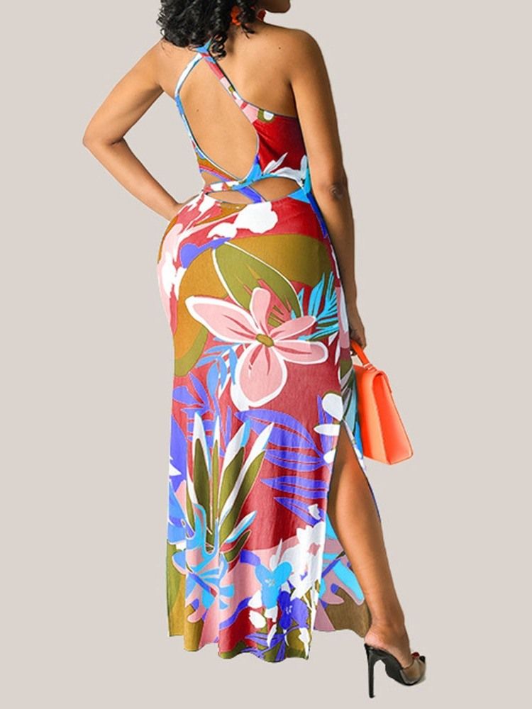 Robe Moulante À Fleurs Sans Manches Et Longueur Au Sol Pour Femmes