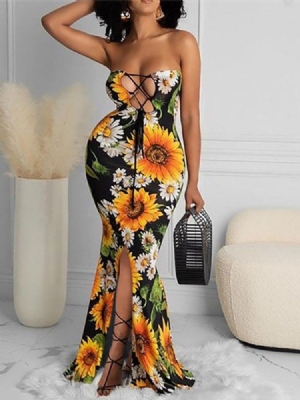 Robe Moulante À Fleurs Sexy Sans Manches Pour Femmes