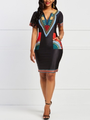 Robe Moulante Géométrique De Style Ethnique Africain Pour Femmes