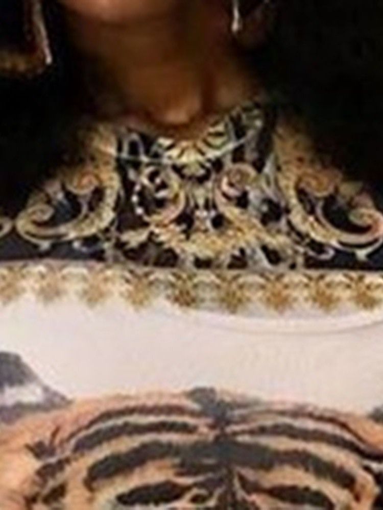 Robe Moulante Imprimée À Manches Courtes Et Col Rond Au-dessus Du Genou Pour Femmes