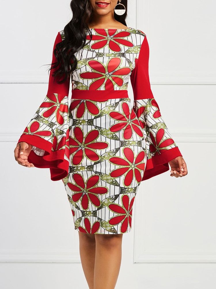 Robe Moulante À Manches Évasées Et À Blocs De Couleurs À La Mode Africaine Pour Femmes