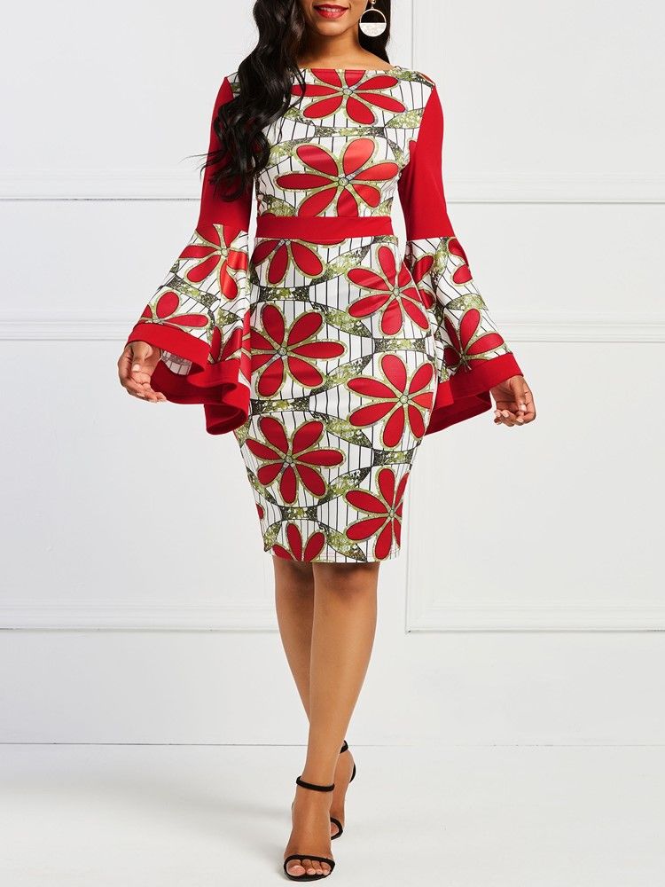 Robe Moulante À Manches Évasées Et À Blocs De Couleurs À La Mode Africaine Pour Femmes