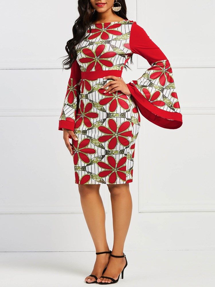 Robe Moulante À Manches Évasées Et À Blocs De Couleurs À La Mode Africaine Pour Femmes