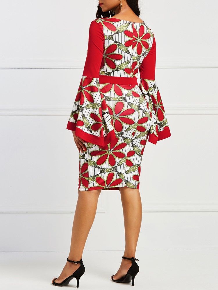 Robe Moulante À Manches Évasées Et À Blocs De Couleurs À La Mode Africaine Pour Femmes