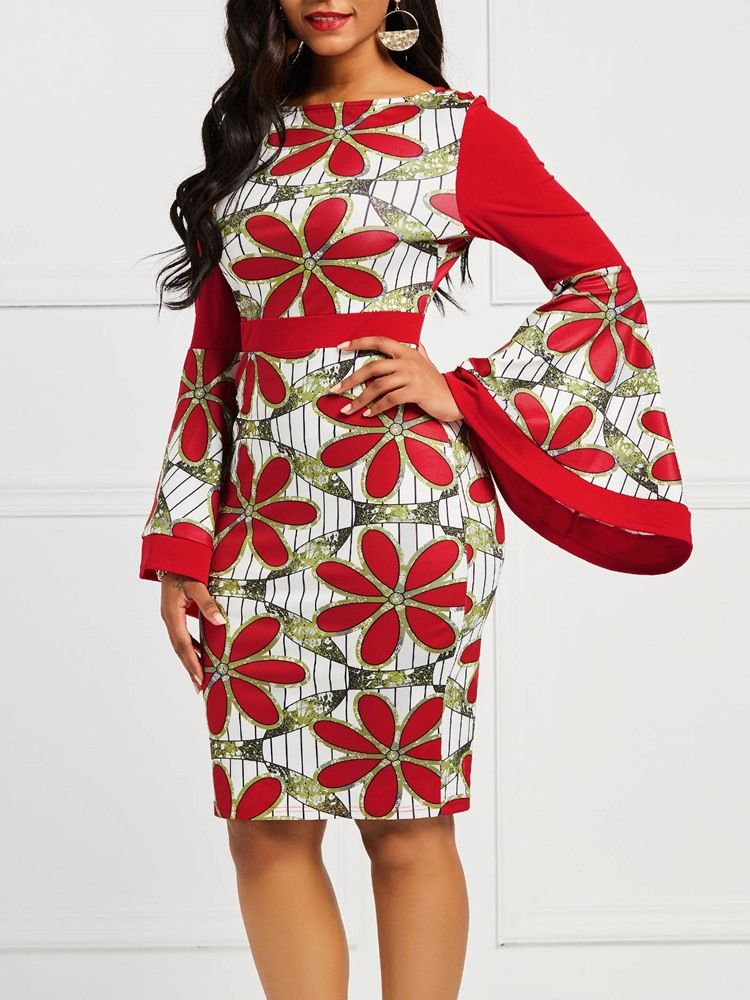 Robe Moulante À Manches Évasées Et À Blocs De Couleurs À La Mode Africaine Pour Femmes