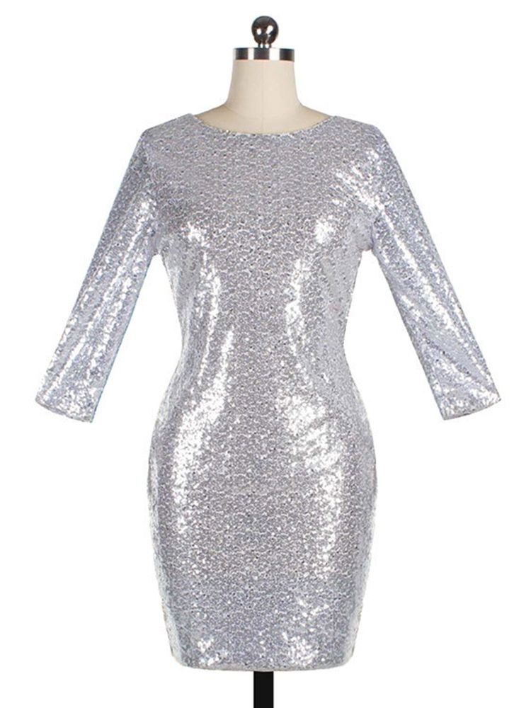 Robe Moulante À Manches Longues Et À Sequins Pour Femmes