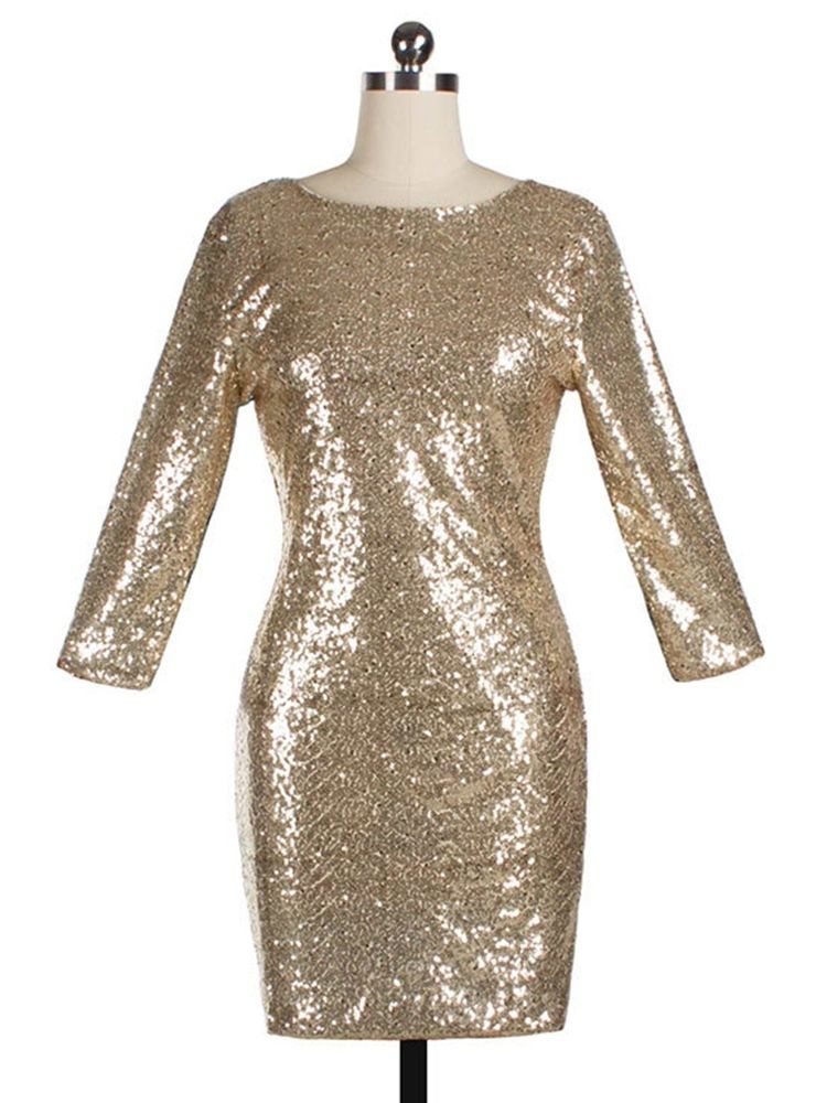 Robe Moulante À Manches Longues Et À Sequins Pour Femmes