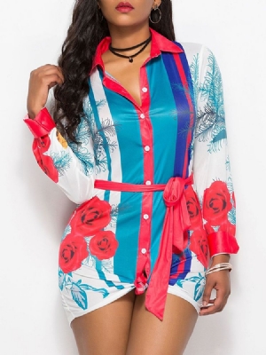 Robe Moulante À Revers Floral Et À Blocs De Couleurs Pour Femmes