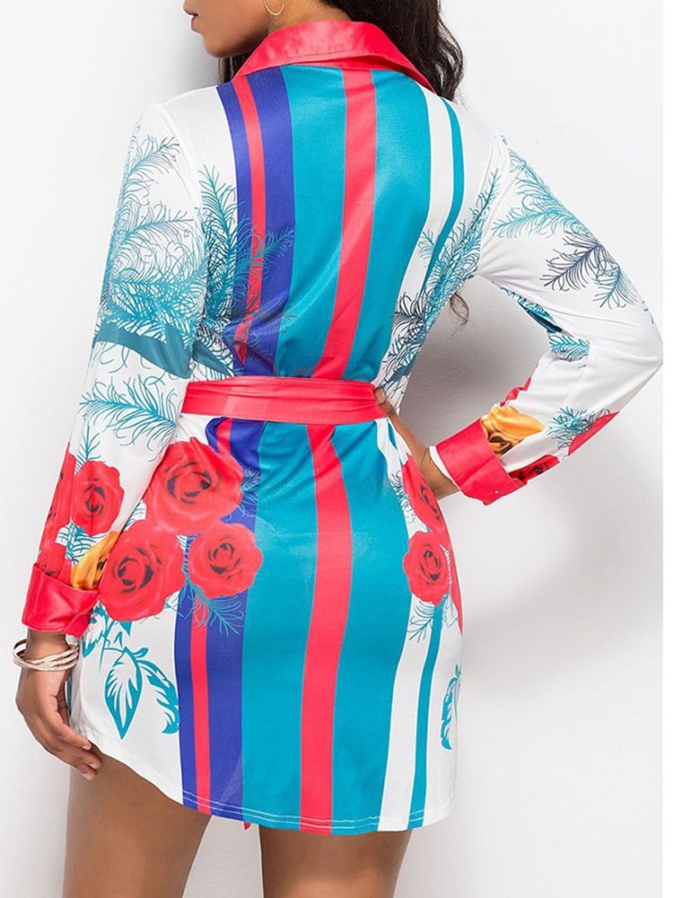 Robe Moulante À Revers Floral Et À Blocs De Couleurs Pour Femmes