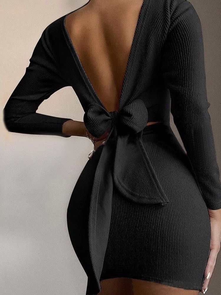 Robe Moulante Sexy À Manches Longues Au-dessus Du Genou Pour Femmes