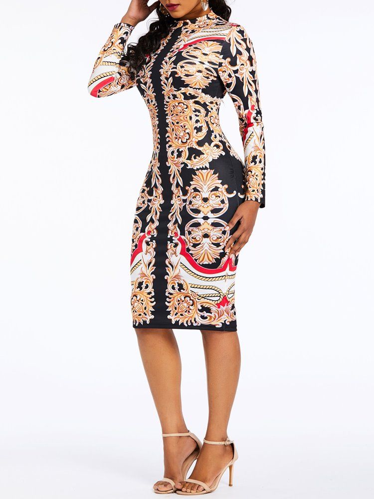 Robe Moulante À Taille Haute Et À Manches Longues Pour Femmes