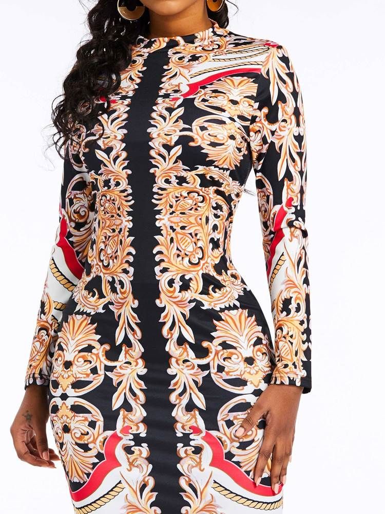 Robe Moulante À Taille Haute Et À Manches Longues Pour Femmes