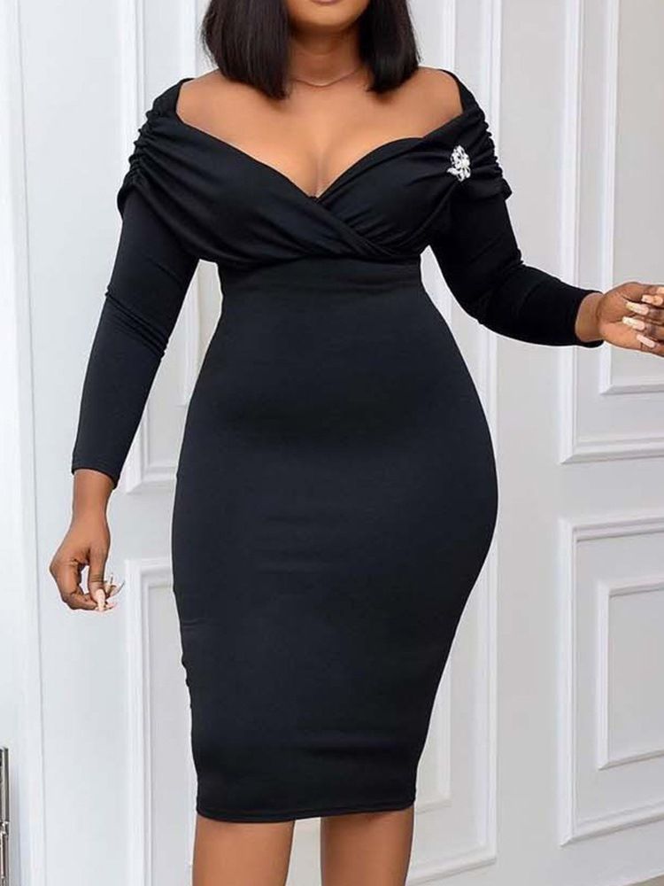 Robe Moulante À Taille Haute Et À Manches Neufs Pour Femmes