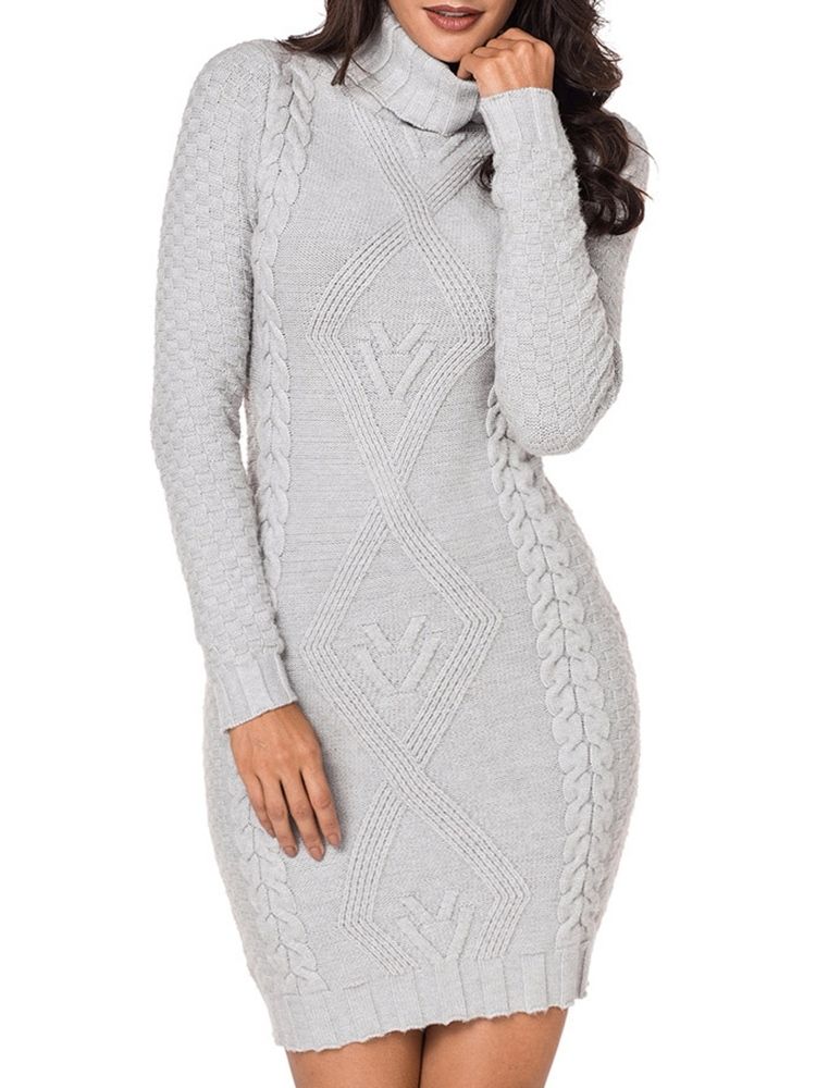 Robe Moulante En Tricot À Col Montant Pour Femmes