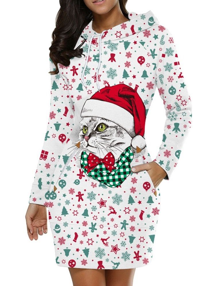 Robe De Noël À Capuche Et Taille Moyenne Pour Femmes Au-dessus Du Genou