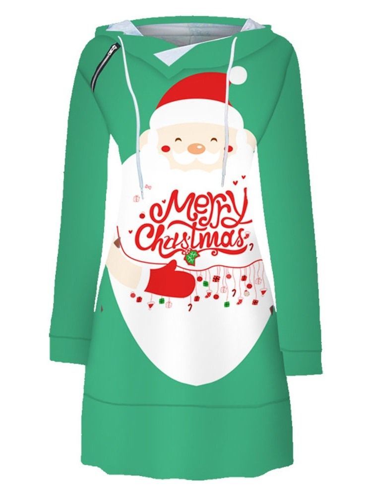 Robe De Noël À Capuche Imprimée Au-dessus Du Genou Pour Femme