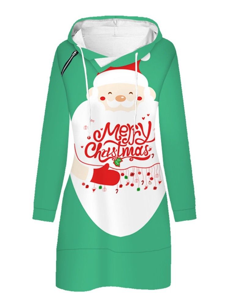 Robe De Noël À Capuche Imprimée Au-dessus Du Genou Pour Femme