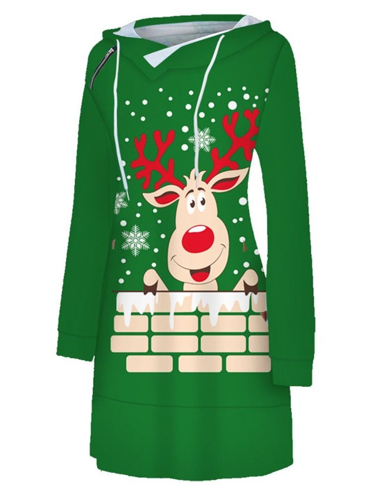 Robe De Noël À Manches Longues Et À Capuche Pour Femme