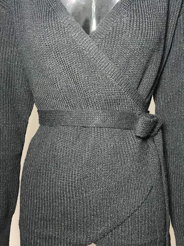 Robe De Printemps Trapèze À Manches Longues Et Col En V Au-dessus Du Genou Pour Femmes