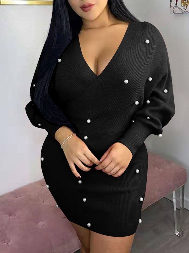 Robe Pull D'hiver À Col En V Au-dessus Du Genou Pour Femmes