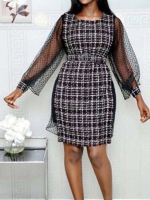 Robe Régulière À Carreaux En Maille Patchwork Au-dessus Du Genou Pour Femmes