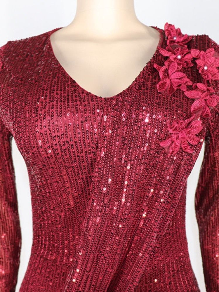 Robe Régulière À Taille Haute Et À Manches Longues Et À Paillettes Pour Femmes