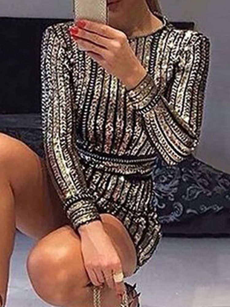 Robe Sexy À Manches Longues Au-dessus Du Genou À Paillettes Pour Femmes