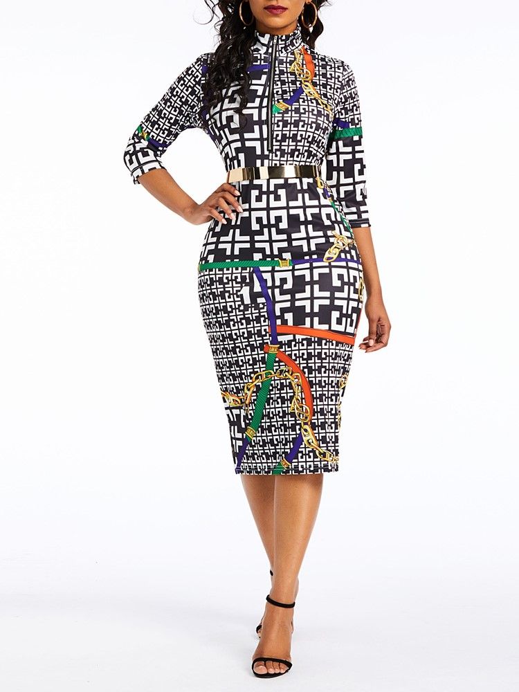 Robe Sexy Moulante À Col En V Et Imprimé Africain Pour Femmes