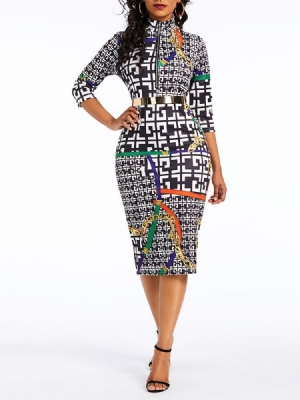 Robe Sexy Moulante À Col En V Et Imprimé Africain Pour Femmes