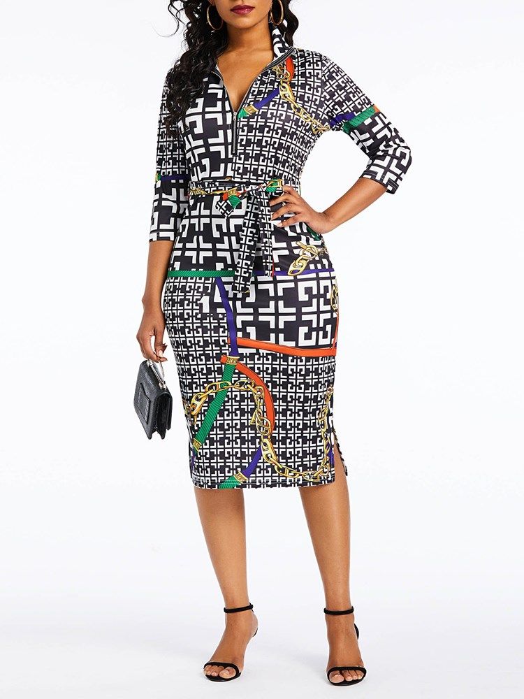 Robe Sexy Moulante À Col En V Et Imprimé Africain Pour Femmes